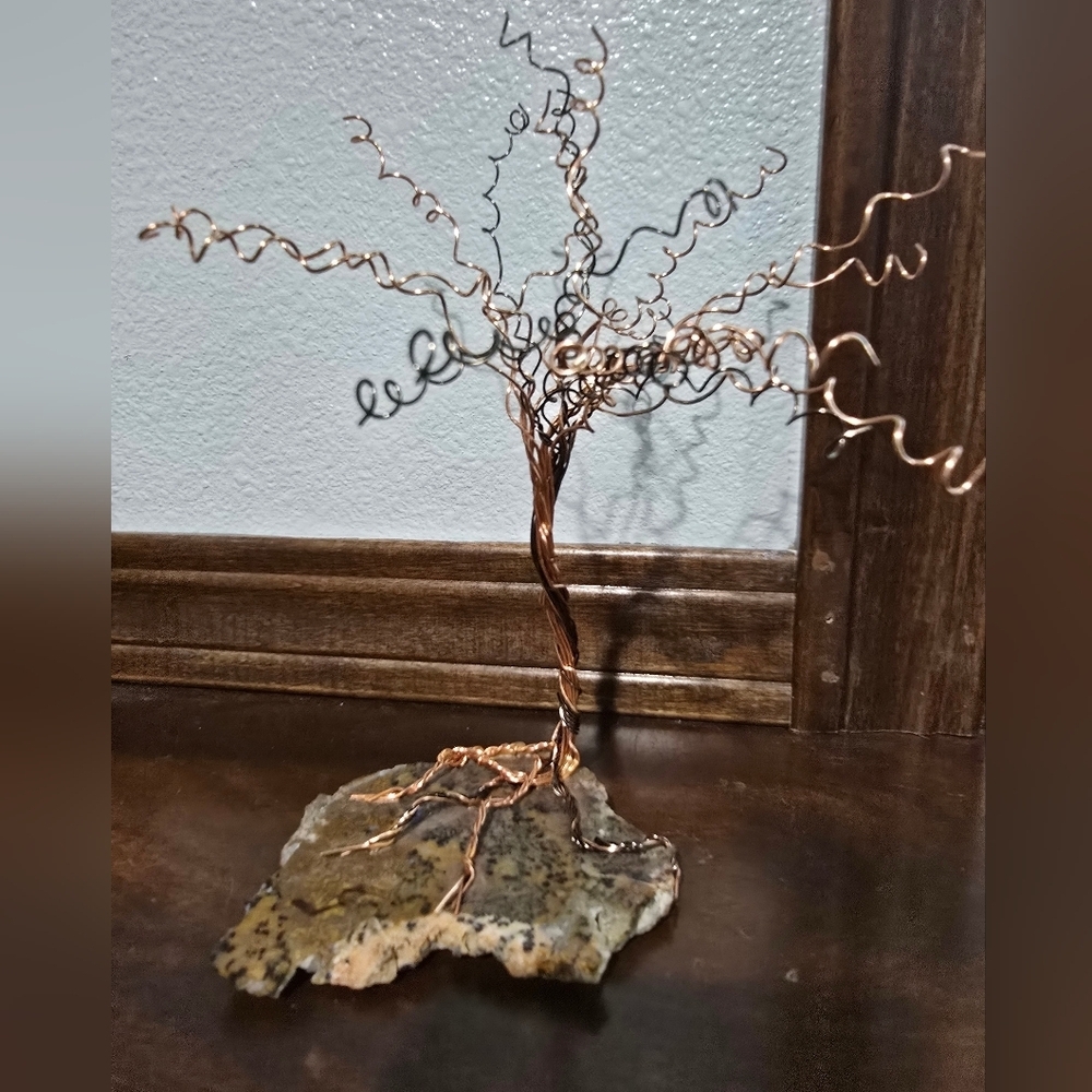 Vintage Brass Copper Twisted Wire Tree Stone Base Handmade